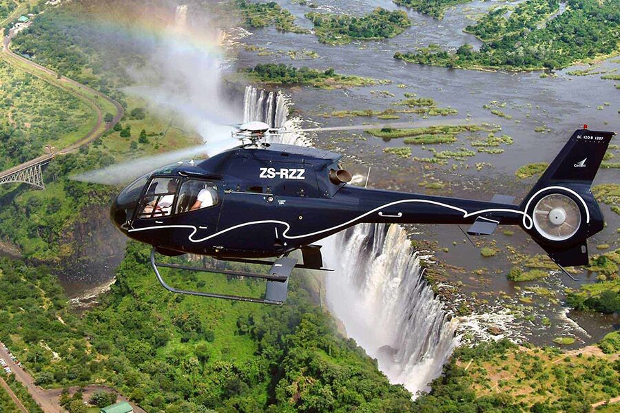Private helicopter ride in Southern Africa on luxury safari tour.