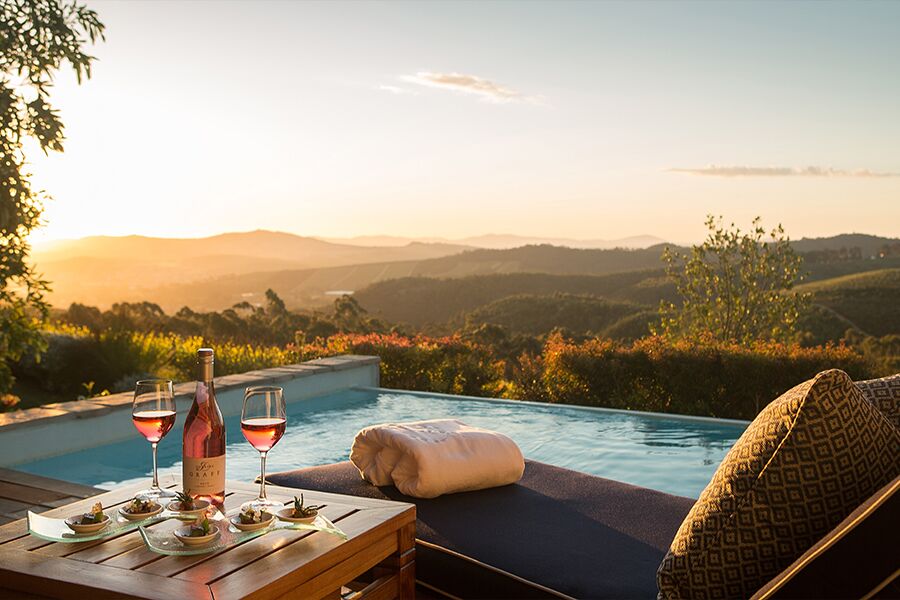 Wine and treats at luxury accommodation at cape winelands retreat.