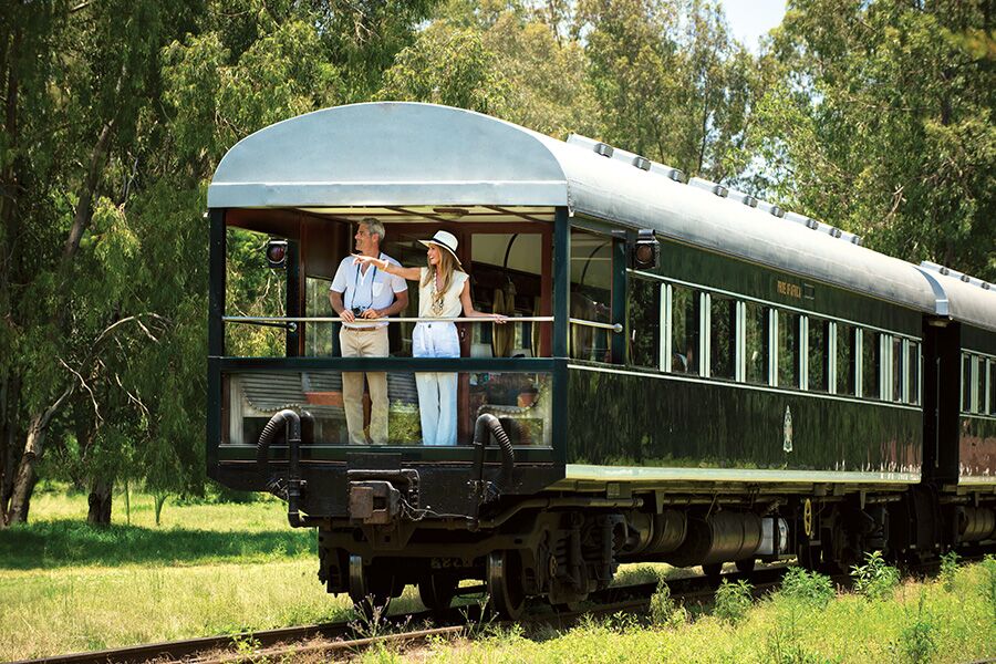 Private train ride on a private, luxury safari tour in Southern Africa with Premier Africa.
