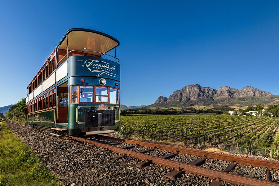 Wine farm tram ride in Franshoek for private tour groups.