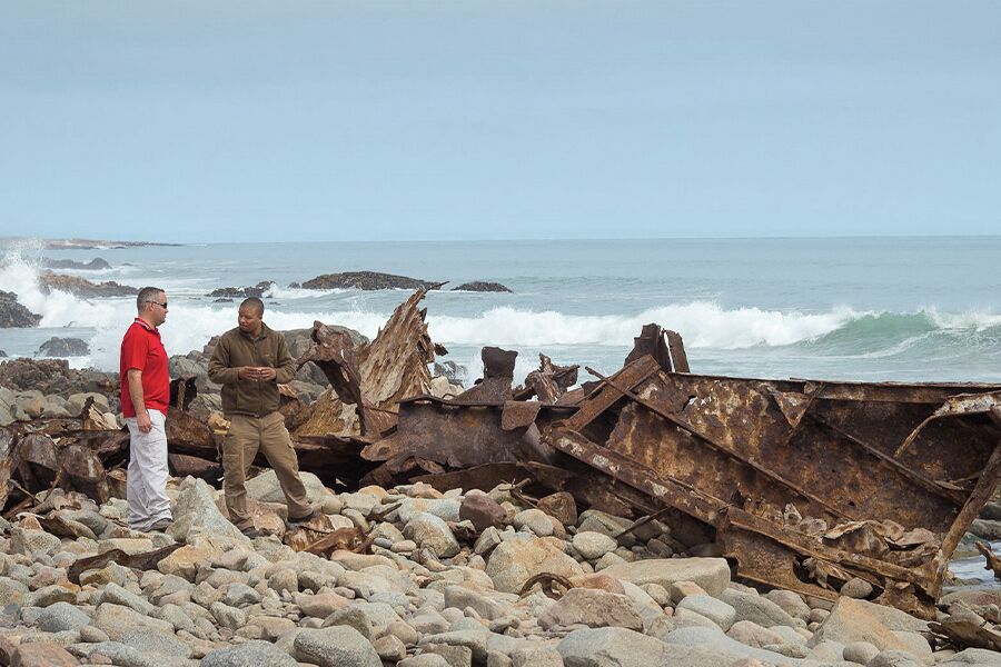 Sightseeing shipwrecks on the coast in Palmwag while on a luxury safari tour
