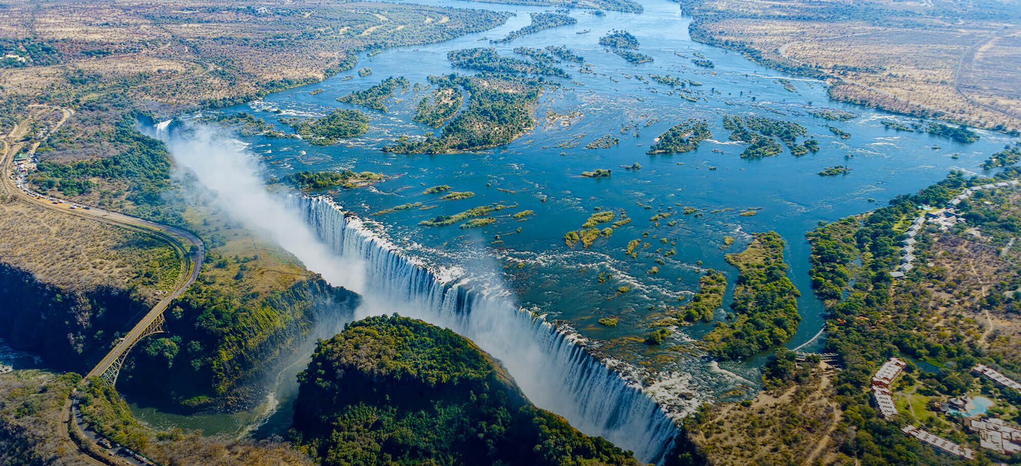 Aerial view from private charter flight of Victoria Falls.