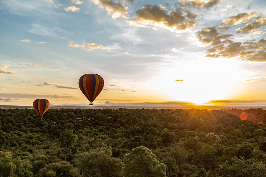 Private hot air balloon ride over Kenya landscape