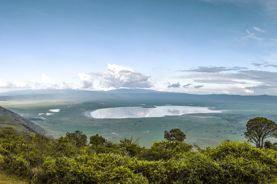 View of lake with on private hike in Tanzania