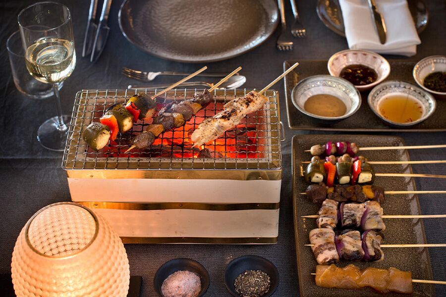 Fine dining cuisine of meat skewers in Kunene which is part of a luxury safari package
