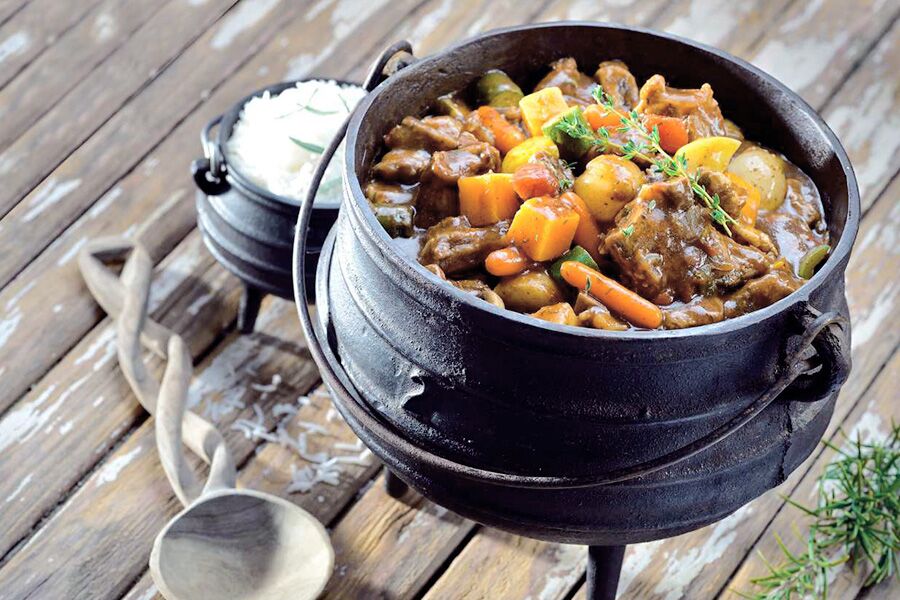 Fine dining cuisine of a local poetjie kos in Palmwag